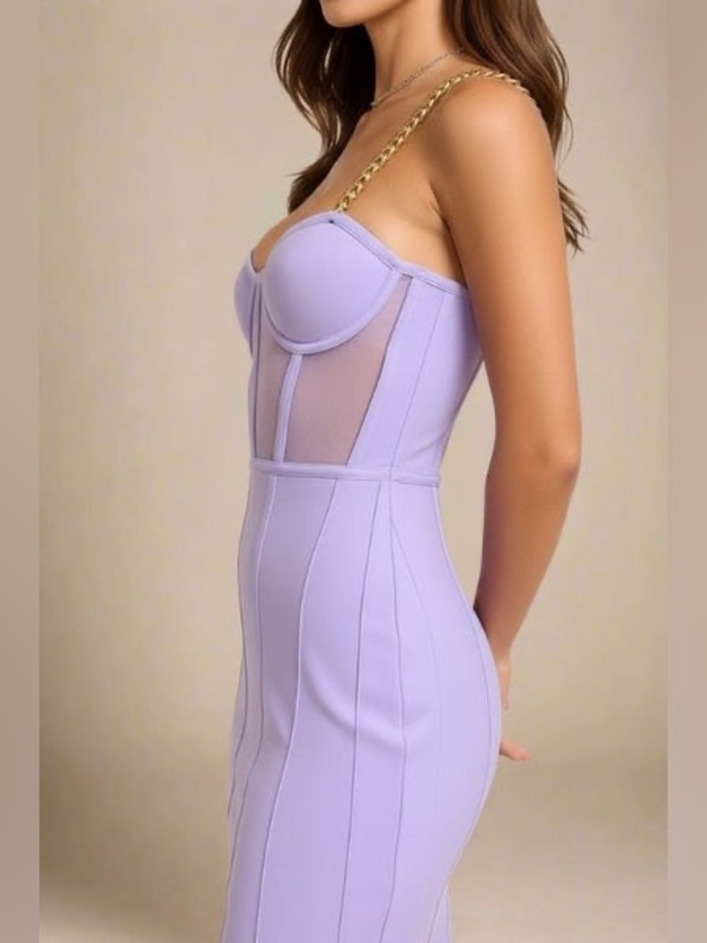 Bodycon Collection Leah Violet Purple Mesh Corset Midi Dress M - Picture 3 of 4